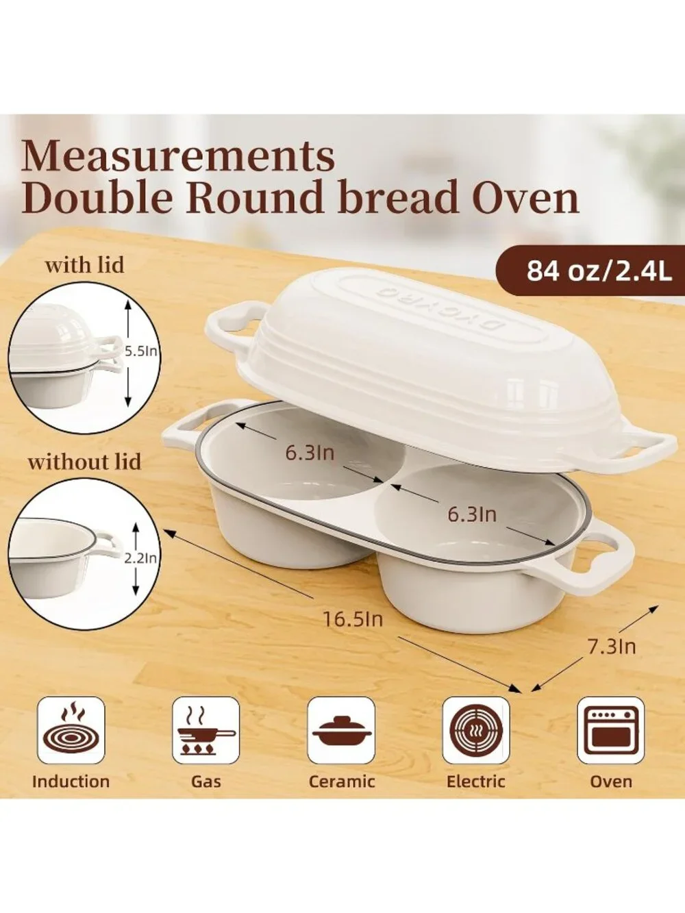 16cm Cream White Cast Iron Double Round Bread Loaf Pot with Lid Mini Dutch Oven